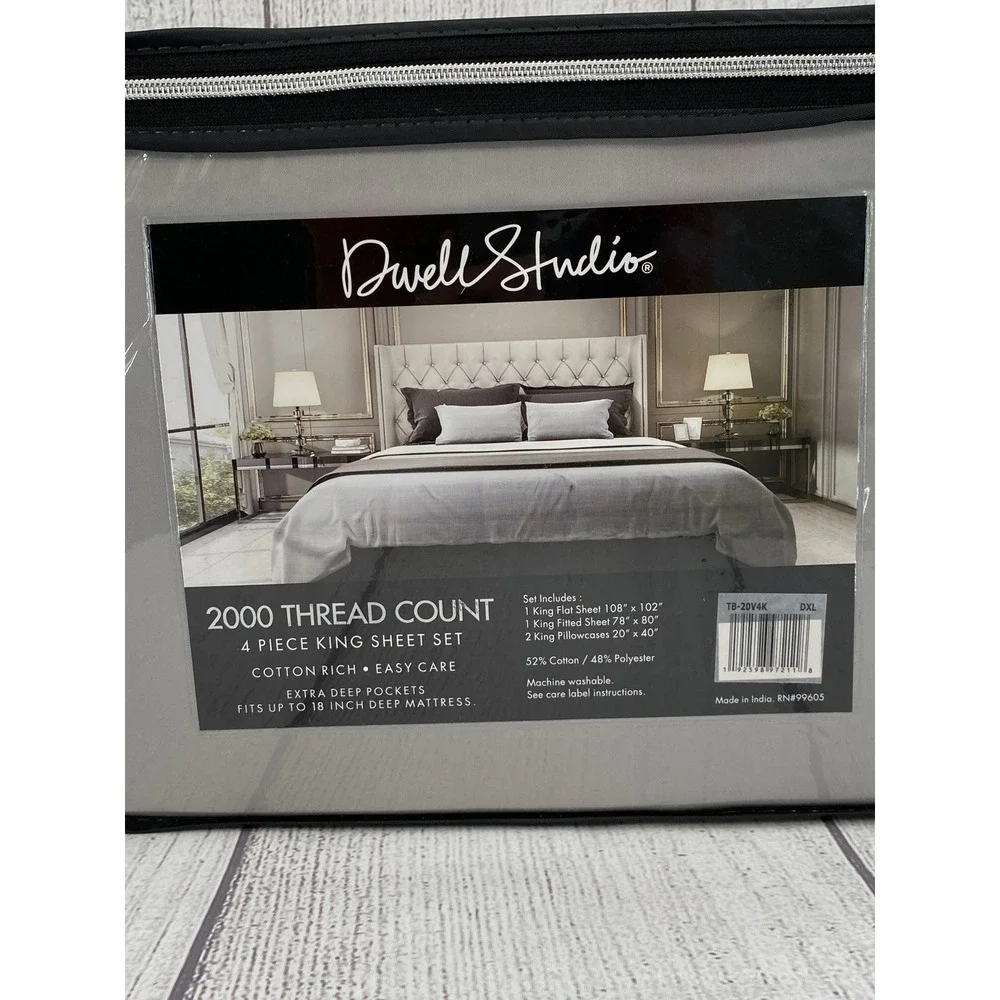 Dwell Studio Sheet Set King Gray 2000 Thread Count Cotton Rich Deep Pocket - Picture 4 of 9